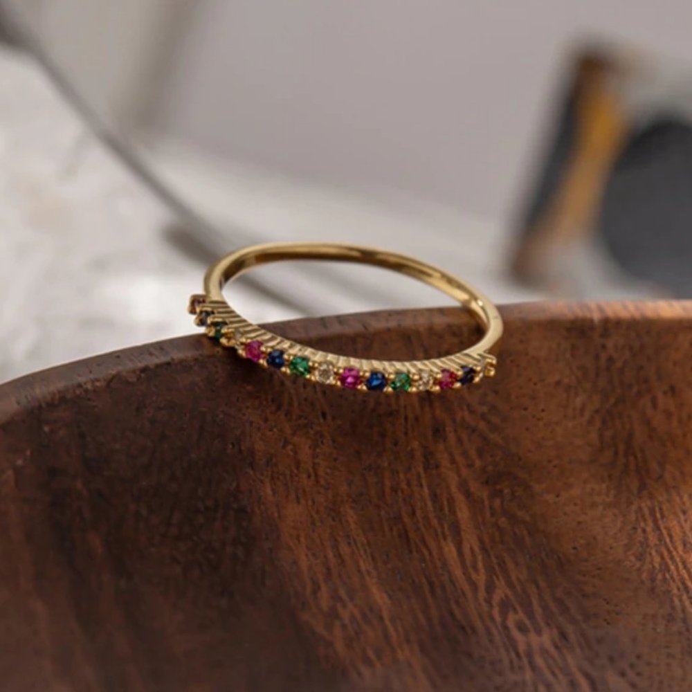 NEW 18K Gold Plated Multi Color Gemstone Ring - Picture 4 of 4
